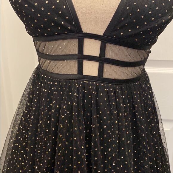 NWT Blondie Nights by Stacy Sklar Elegant mesh Black Polka Dot Dress, US0 - Picture 4 of 10